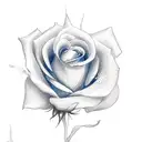 a rose with two petals falling and a blue butterfly flying to the rose tattoo design idea