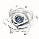 a rose with two petals falling and a blue butterfly flying to the rose tattoo design idea