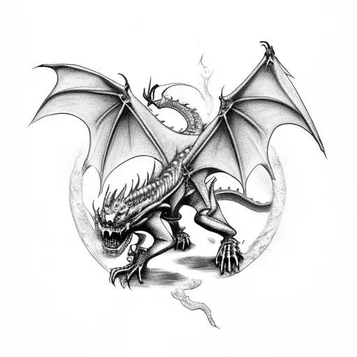 dragon+skeleton+fire tattoo design idea