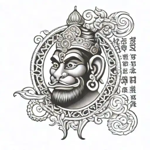 hanuman chalisa written inside surrounded tattoo design idea