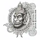 hanuman chalisa written inside surrounded tattoo design idea