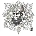 hanuman chalisa written inside surrounded tattoo design idea