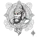 hanuman chalisa written inside surrounded tattoo design idea