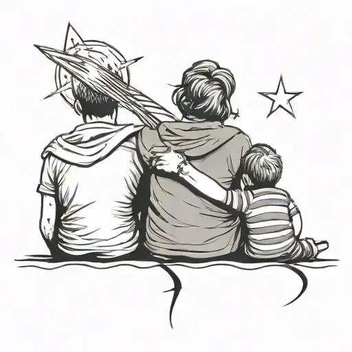 mom with her 2 boys from behind looking at a shooting star tattoo design idea