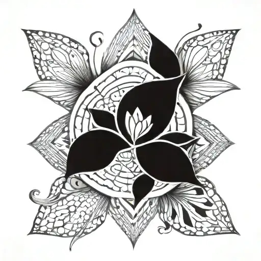 A unique and abstract design combining elements of a lotus flower and the number 306, representing personal growth and self-belief tattoo design idea