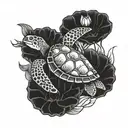A whimsical and playful design featuring a lotus flower and a sea turtle intertwined, symbolizing growth and perseverance in the face of pressure tattoo design idea