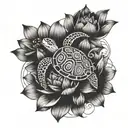 A whimsical and playful design featuring a lotus flower and a sea turtle intertwined, symbolizing growth and perseverance in the face of pressure tattoo design idea