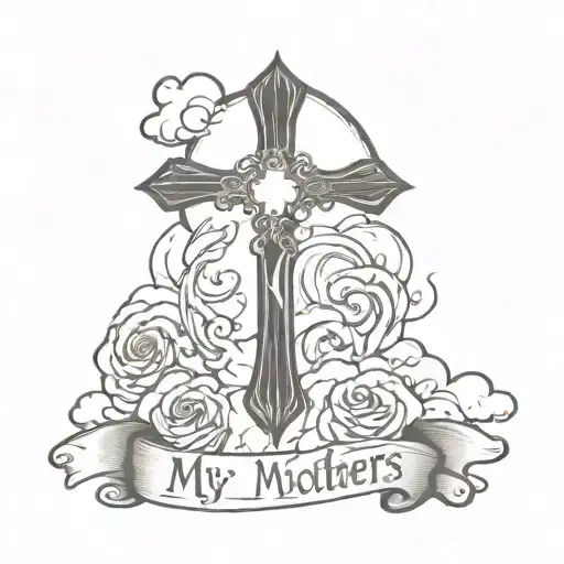 cross with clouds that say my mothers keeper tattoo black tattoo design idea