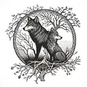 Tree of Life With Dead Branches Wolf Mother and Son tattoo design idea