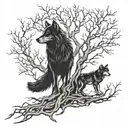 Tree of Life With Dead Branches Wolf Mother and Son tattoo design idea