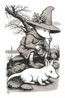 moomin with snufkin lying by the river tattoo design idea