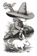 moomin with snufkin lying by the river tattoo design idea