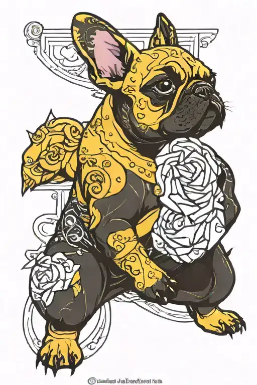 small yellow french bulldog named SENA tattoo design idea