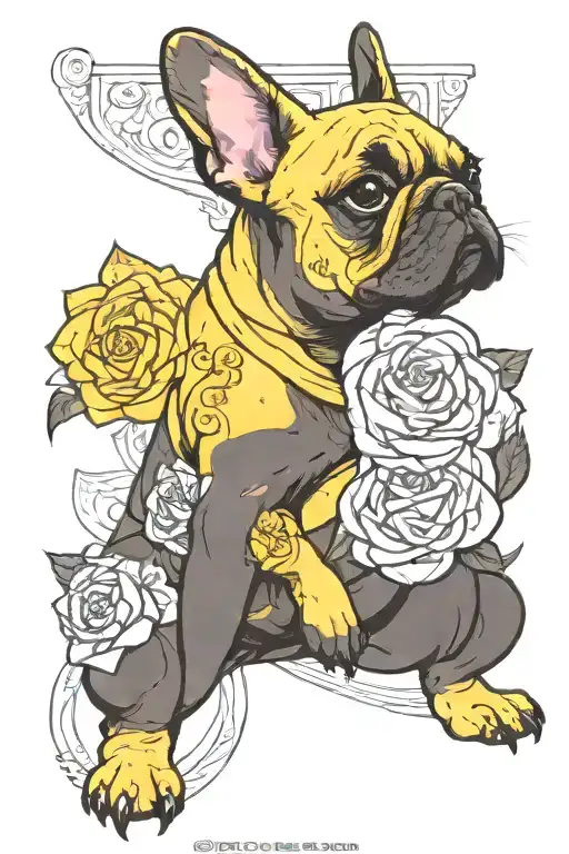 small yellow french bulldog named SENA tattoo design idea