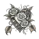 broken heart with roses tattoo design idea