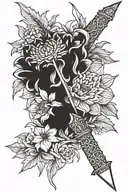 dahilla flowers with a dagger stabbing tattoo design idea