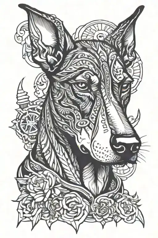 Doberman dog head tattoo holding tattoo design idea
