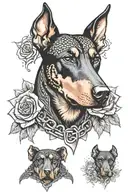 tattoo doberman bust chains and roses   tattoo design idea