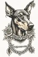 tattoo doberman bust chains and roses   tattoo design idea