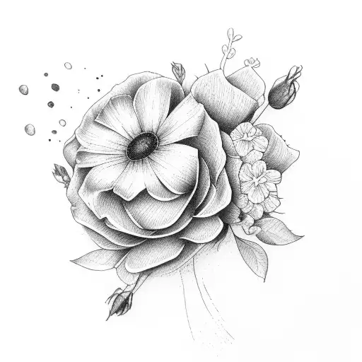 June, September, April birth flower bouquet  tattoo design idea