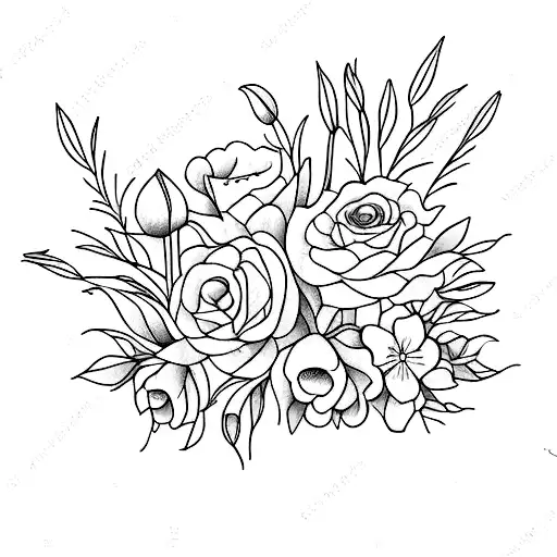 June, September, April birth flower bouquet  tattoo design idea