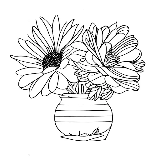 June, September, April birth flower thin bouquet  tattoo design idea