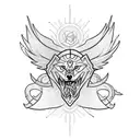 Cerberus, Sword, Flower, Wings Libra tattoo design idea