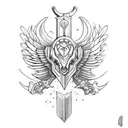 Cerberus, Sword, Flower, Wings Libra tattoo design idea