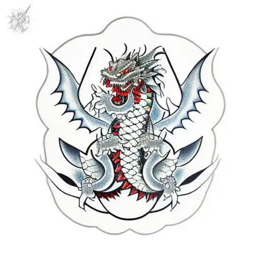 A traditional Japanese dragon with Sharingan eyes tattoo design idea