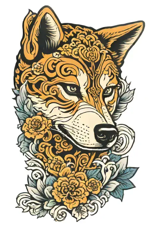 akita inu peeking thru tattoo design idea