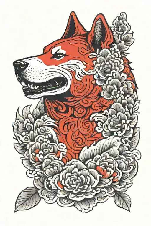 akita inu red dog surrounded tattoo design idea