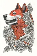 akita inu red dog surrounded tattoo design idea