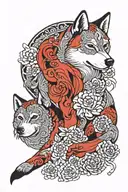 akita inu red dog surrounded tattoo design idea