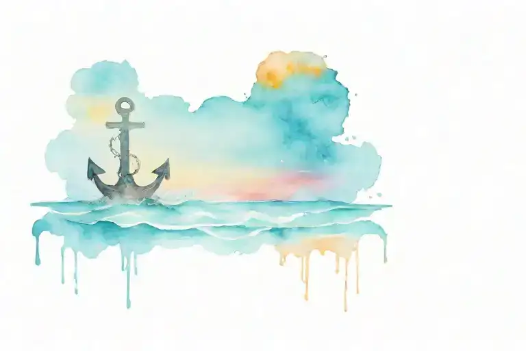 anchor in rough sea with sunset and geese in the sky   tattoo design idea