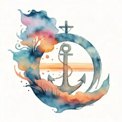 anchor with rough seas and sunset with geese in the sky  tattoo design idea