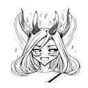 Anime girl with devil horns, crazy smile, fire in eyes tattoo design idea