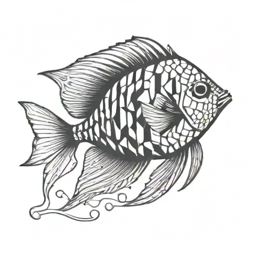 A geometric pattern inspired by the shapes and colors of tropical fish found in aquariums tattoo design idea