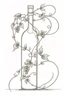 wine bottle with grape vine wrapping around that turns into rosary beads wrapping around tattoo design idea