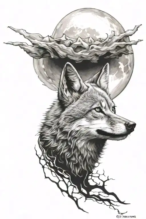 jackal moon surrounded tattoo design idea