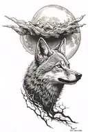 jackal moon surrounded tattoo design idea
