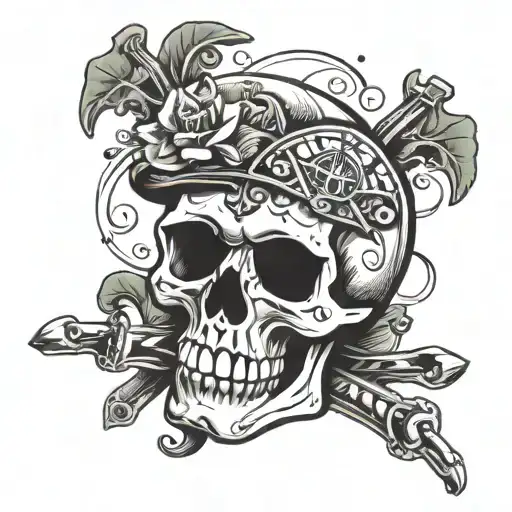 life is a gamble skull hand  tattoo design idea