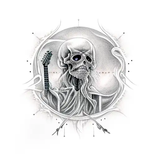 Charon the ferryman with an electric guitar tattoo design idea