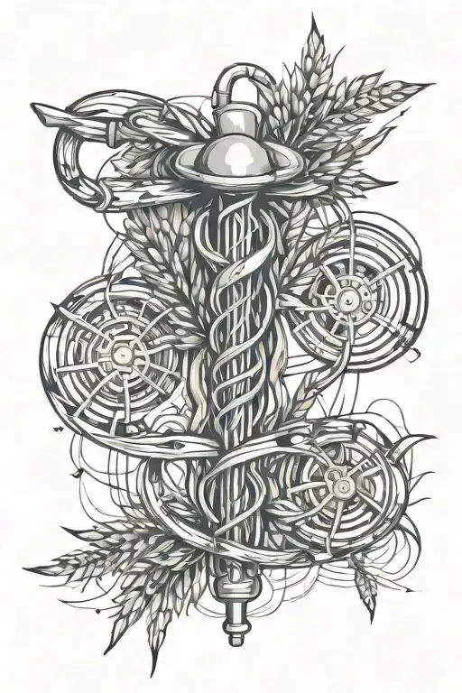 stethoscope wrapped, lightening bolt, wheat stalk, spanner, nursing spiral  tattoo design idea