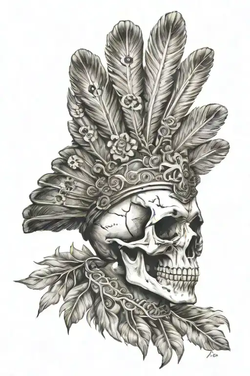 skull turkey fan tattoo design idea