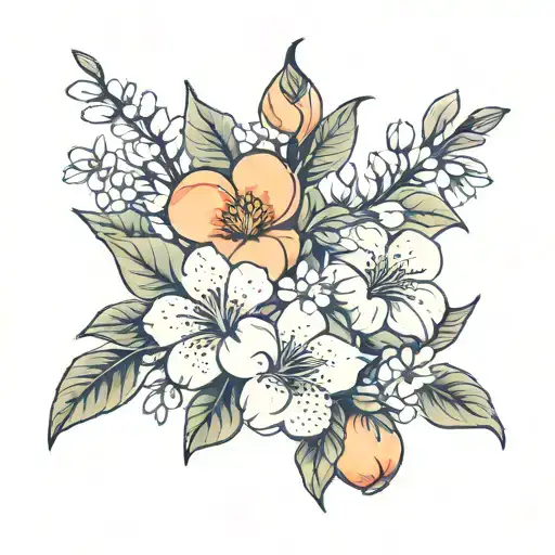 peach and pear tree flowers growing tattoo design idea