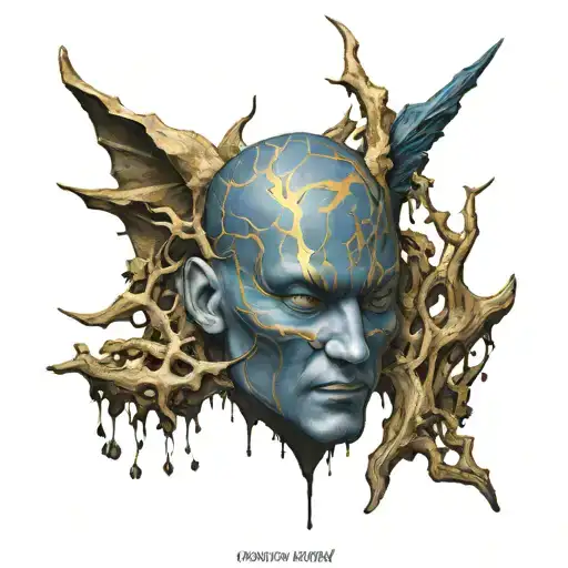 a dormerman, with the word kintsugi tattoo design idea