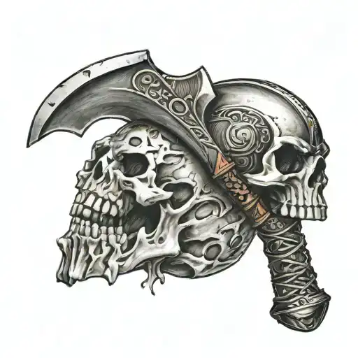 viking axe breaking a skull tattoo design idea