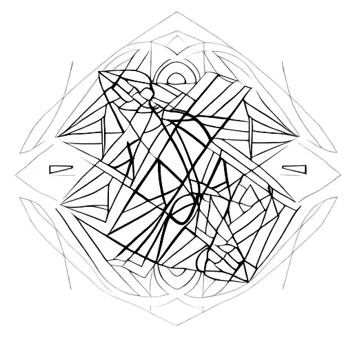 Numerology-inspired geometric patterns surrounding a dancing figure tattoo design idea