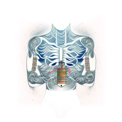 electric circuit bodysuit with a procesator on chest tattoo design idea