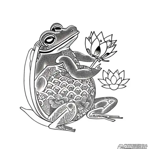 lotus flower and frog smoking suminagachi tattoo design idea